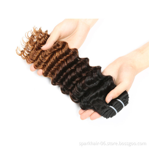 9a 100g SPARK Ombre Brazilian Remy Human Hair Weaving Bundle for Women Weave Hair Extension Black Brown Deep Curly Wave 1b/4/30